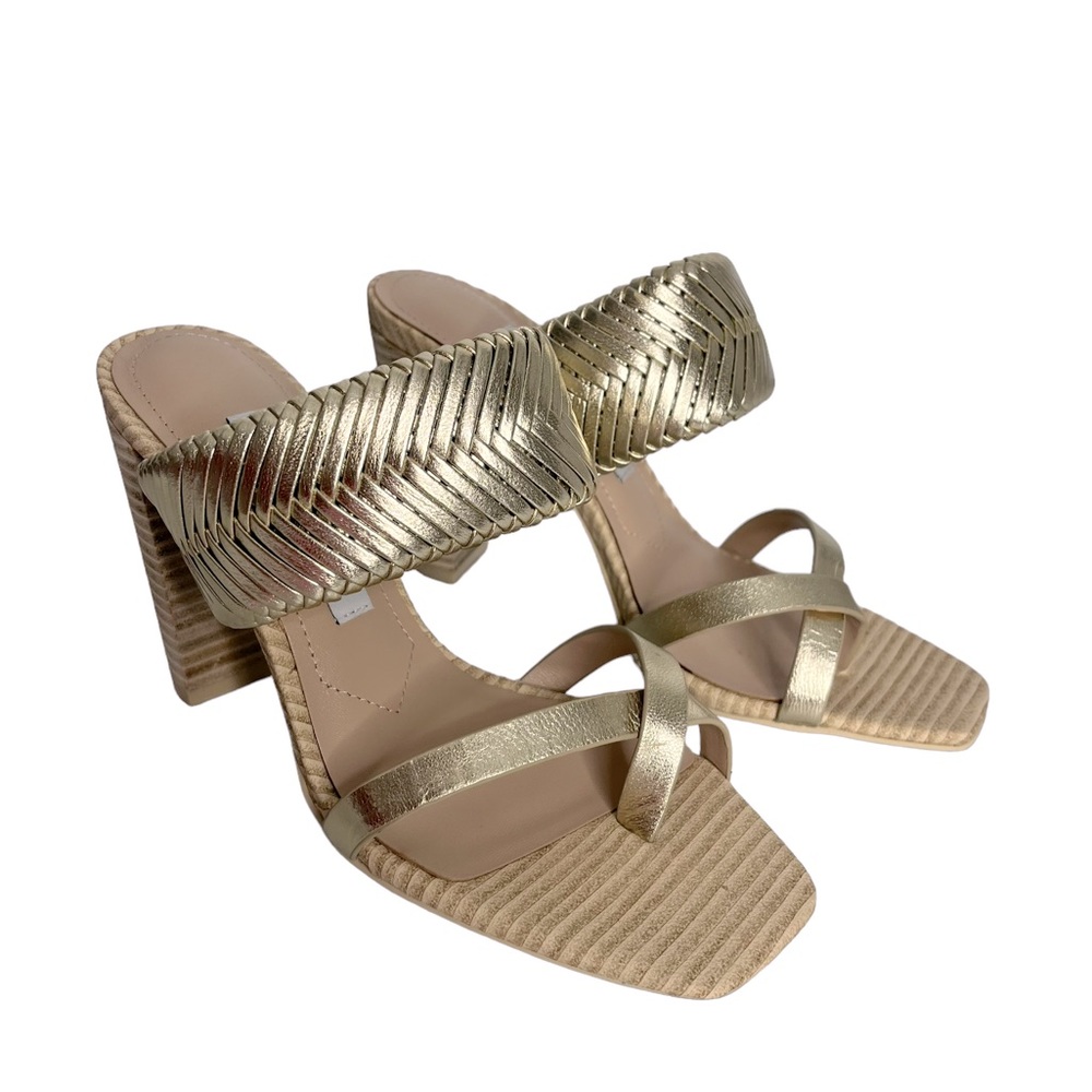 NWT Charles David Horation Gold Metallic Leather Block Heel Sandal Size 7 NIB